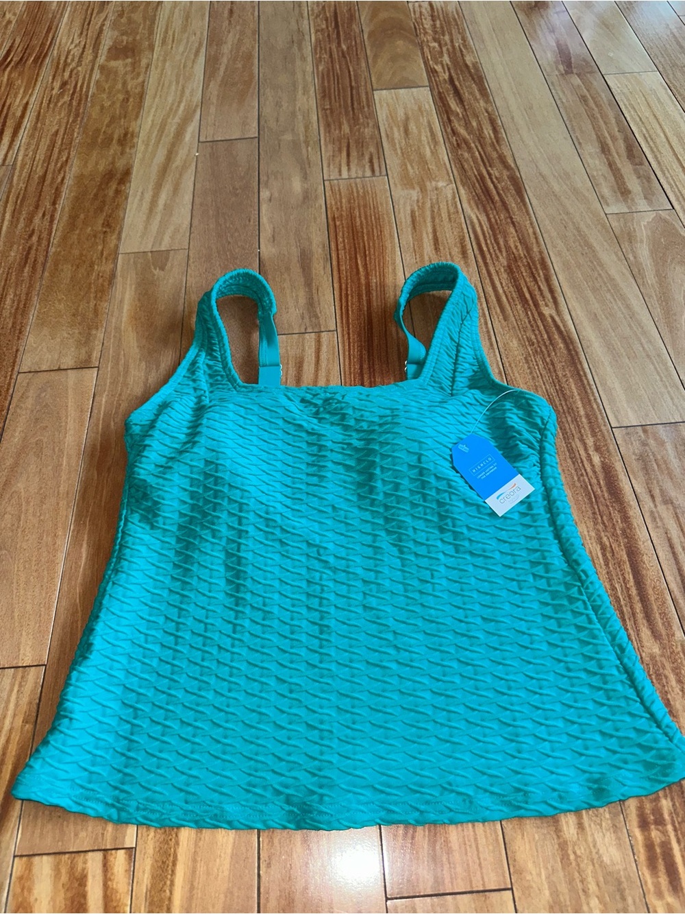 Women’s Lands’ End Teal Textured Tankini Swim Top - NWT size M 10-12
